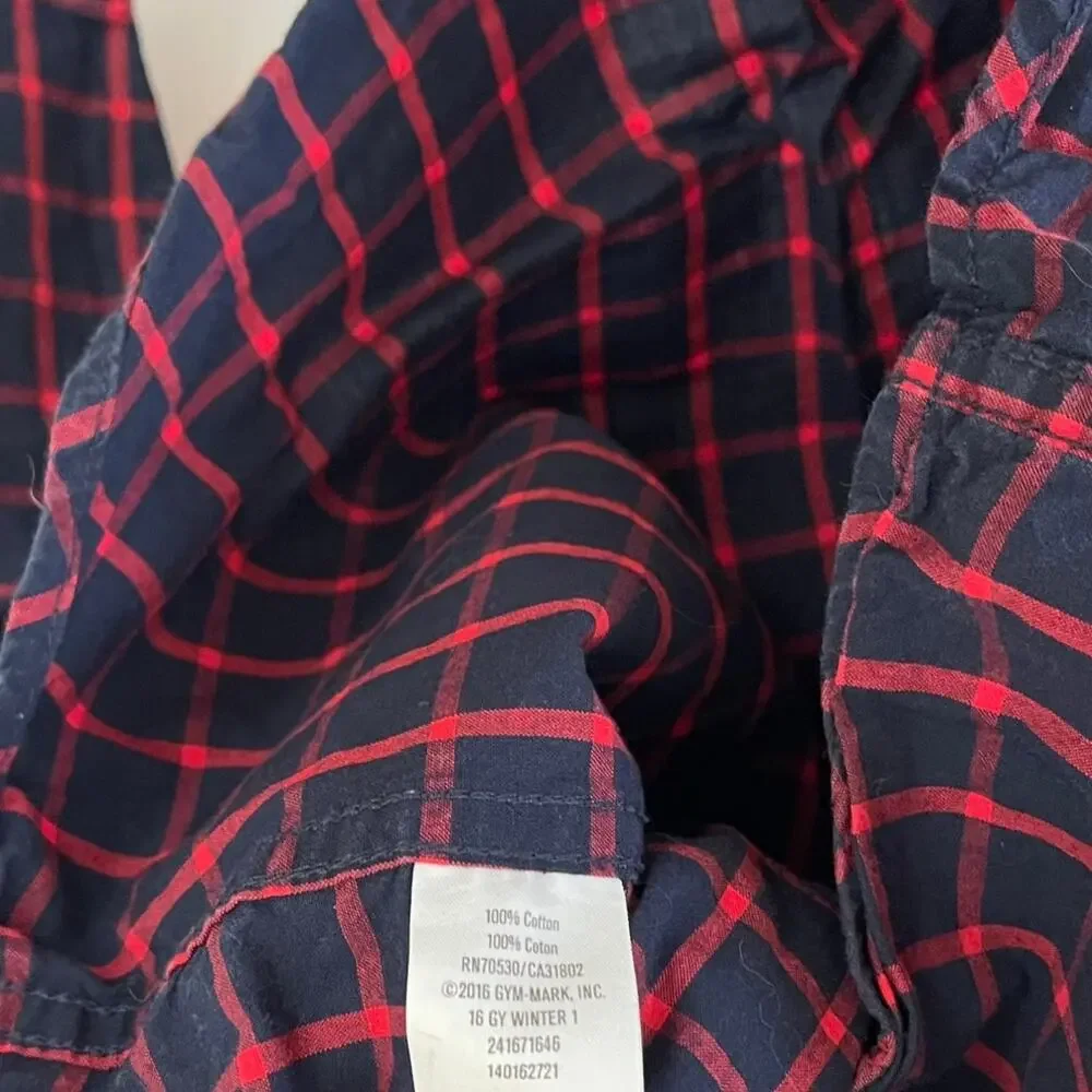 Gymboree Boys Gingham‎ Button Down Collared Shirt Red Blue Size 7/8